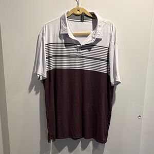Men's White and Brown Striped Polo Shirt